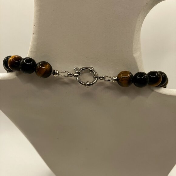 Men's Tiger Eye and Obsidian Genuine Gemstones 18.5 inch Choker Handmade NEW - Picture 5 of 13